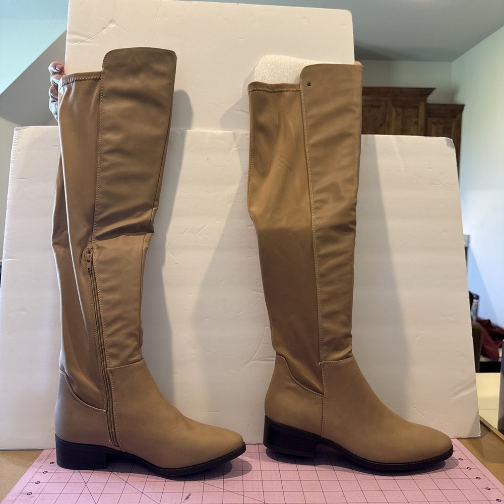 French Connection Over The Knee Vegan Leather Boots Thigh High Taupe - Women's 9